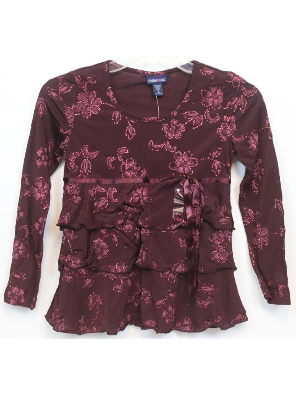 Y2K Limited too Shirt sz 10 Ruffle Layer Stretch Glittery Christmas Holiday
